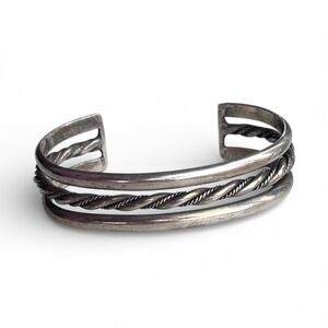 Vintage 925 Sterling Silver Mexico Twisted Rope Cuff Bracelet Open Bangle Artist